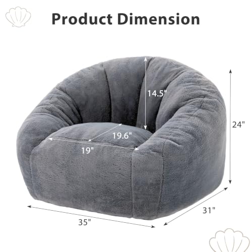 Image of HUGHEAVEN Medium Memory Foam Bean Bag Chair for Adults & Kids - 3ft Fluffy Floor Chair Lounger| Cozy Faux Fur Reading Nook Chair, Comfy Beanbag Sofa Couch, Floor Seating Foam Seat with Filler