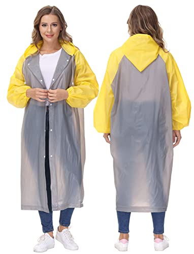 Raincoat, [Pack of 2] Portable EVA Raincoats Rain Poncho with Hoods and Sleeves Emergency Camping Survival Kits