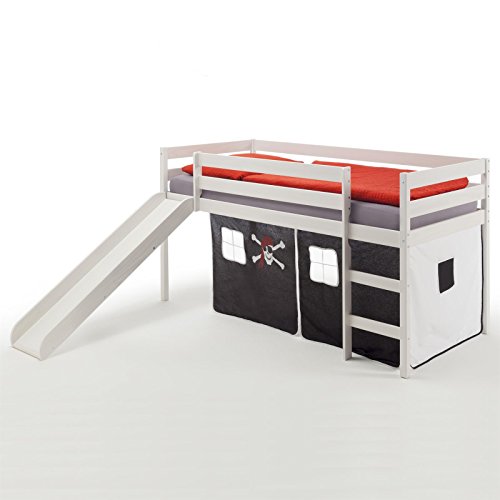 IDIMEX Hochbett mit Rutsche Benny aus Kiefer massiv weiß, mit Vorhang...