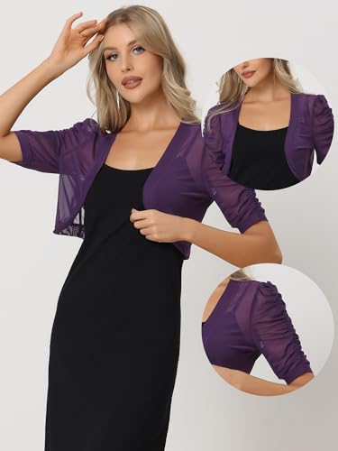Image of Allegra K Casual Short Sleeve Mesh Sheer Shrug for Women Open Front Cropped Cardigan Bolero