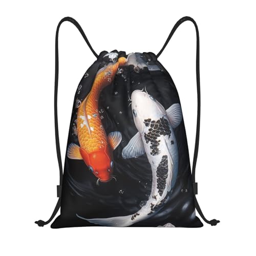 Japanese Koi Fish Pattern Drawstring Backpack Bag - Sports Gym Sack For Women Men