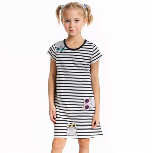 Girls Cotton Dress Toddler Summer Short Sleeve Animal Print Cartoon Dresses 2-8 T2
