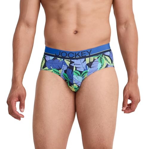 Jockey Men's Underwear True Style Brief - 3 Pack, Fanning Flora/True Blue/Frolic Stripe, L2