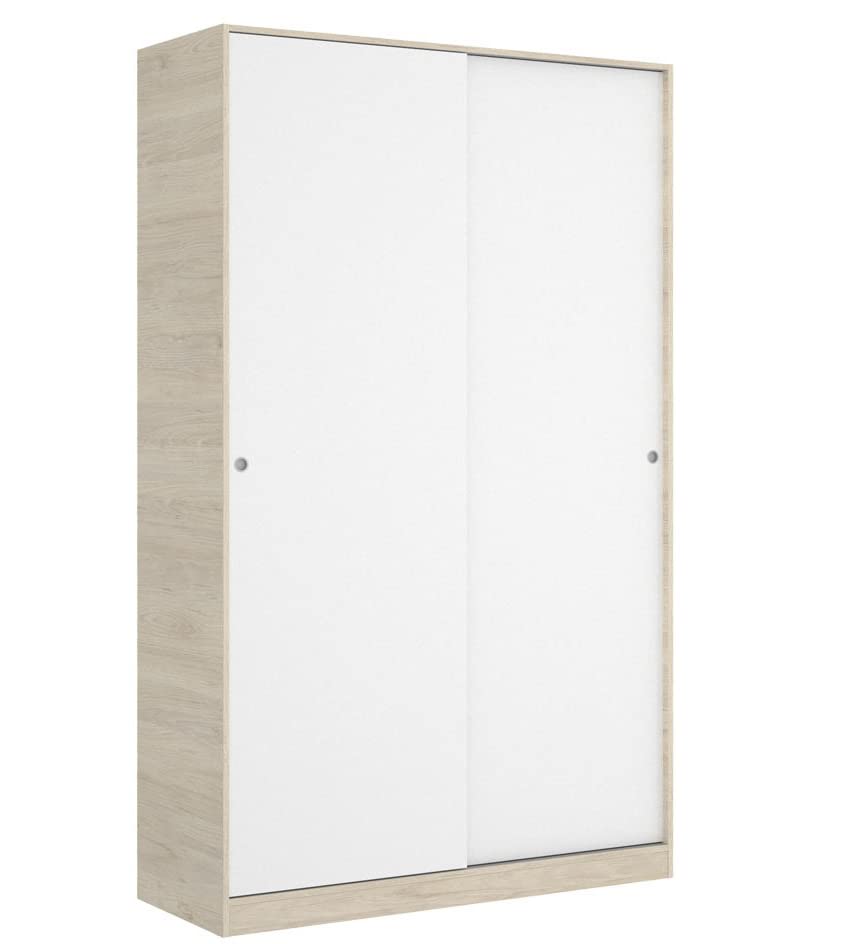 PEGANE Armoire à Portes coulissantes Coloris Naturel/Blanc Brillant - Longueur 120 x Profondeur 50 x Hauteur 204 cm