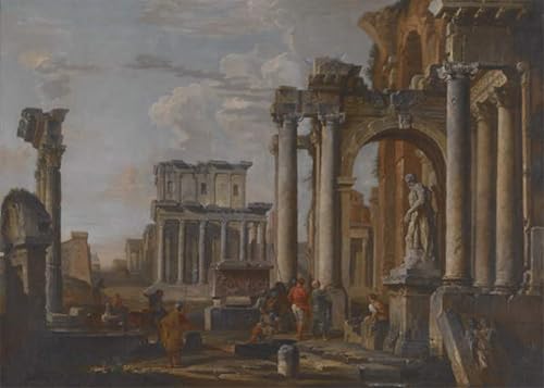 Toile peinture murale ruines temple de Paolo Pannini 60x90cm