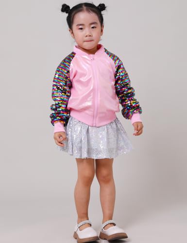 Girls Flip Sequin Jackets Kids Rainbow Sparkle Outwear Toddler Boys Glitter Sleeve Shiny Metallic Coat Birthday4