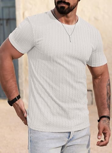 Men Textured Knit T-Shirts Casual Stretch Ribbed Short Sleeve Shirt (S-XXL)3
