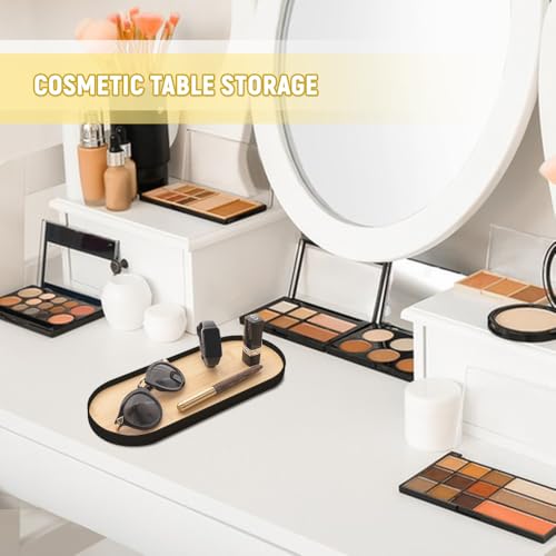 Rongxze 2 Stücke Badezimmertablett aus Holz, Holz Ovale Holztabletts, Deko Tablett im Mini Badezimmer für Desserts, Lippenstifte, Parfüme, Kosmetika, Schmuck, Kleinigkeiten (Schwarz)