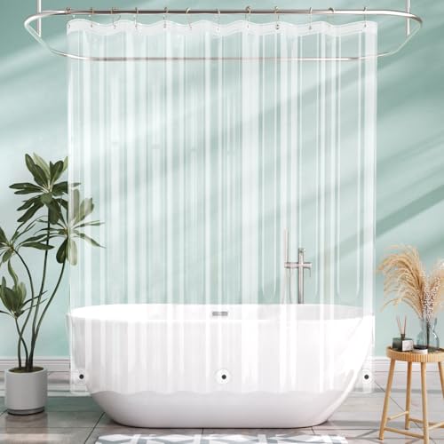 Image of AmazerBath Camper Shower Curtain Liner, 72x65 Clear Shower Curtain Liner, Waterproof Plastic Shower Liner, Lightweight PEVA Shower Curtain for Bathroom with 3 Magnets and 12 Rustproof Metal Grommets