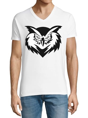 T-shirt homme col en V coton premium blanc imprimé hibou M