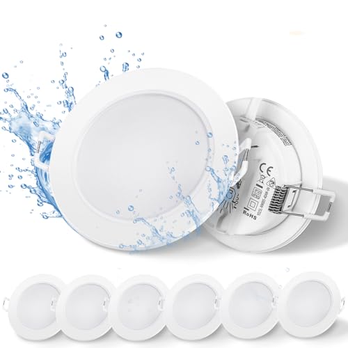 Aigostar LED Recessed Ceiling Lights, IP65 Bathroom Lights, 4.8W 520LM LED Downlights Ceiling Warm White 3000K, Waterproof Spotlights Ceiling Lights for Bathroom Kitchen Hallway, Cutout Ø68mm 6 Pack