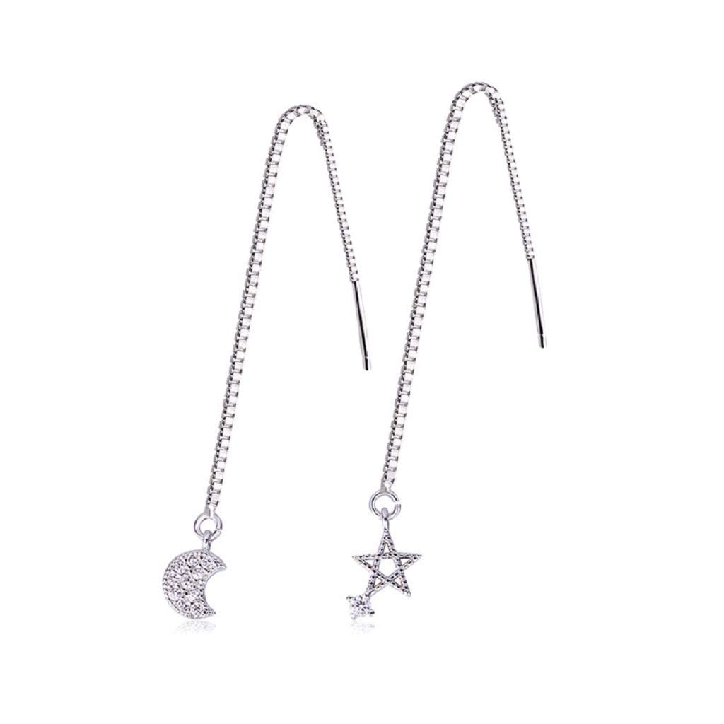 El Regalo 925 Silver Plated Minimalist Long Thin Linear CZ Elegant Threader Dangle Chain Earrings for Girls & Women (Moon Sun Threaders) (B09TJ4R2VM) Amazon Price History, Amazon Price Tracker