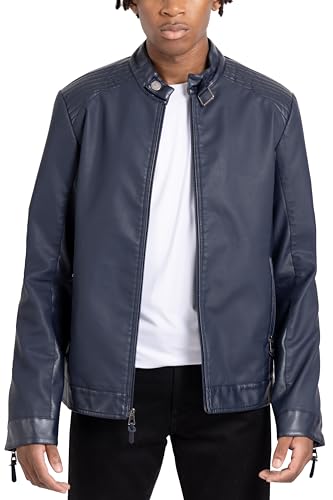 Image of X-Ray Men's Slim Fit Faux-Leather Moto Jacket with Removable Hood