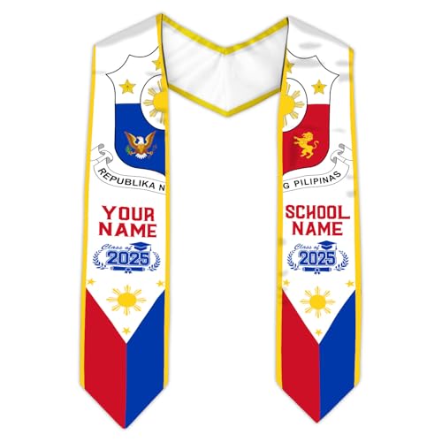 MonkeyVan Custom Philippines Flag Graduation Sash 2025, Filipino Graduation Sash Filipinos American Flag Graduation Stole 2025 Plp 7