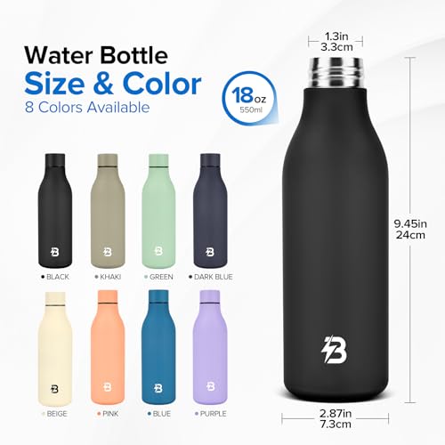 Image of Insulated Metal Water Bottle, 18 oz Stainless Steel Leak-Proof Gym Water Bottle with Lid for Men Women (Black)