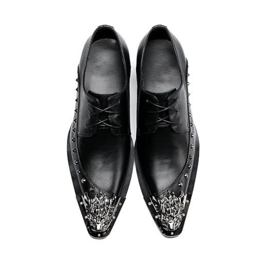 Men's Leather Shoes, Business Solid Color Metal tip Men's Dress Lace-Up Shoes, Barber Host Nightclub Stage Wedding Party Banquet Prom Uniform Office Work Shoes3