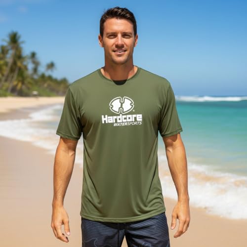 Image of Hardcore Water Sports Mens Rash Guard Surf Swimwear Swim Shirt SPF Sun Protection Loose Fit Fitting