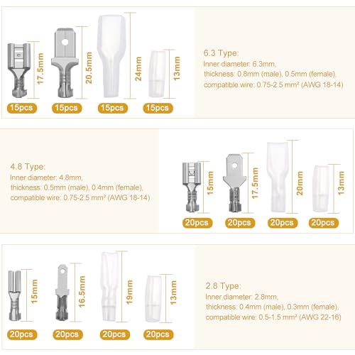 YIXISI 440 PCS 2.8mm 4.8mm 6.3mm Male and Female Wire Spade Connector Kit, Electrical Crimp Terminal Block Assortment Kit - Image 3