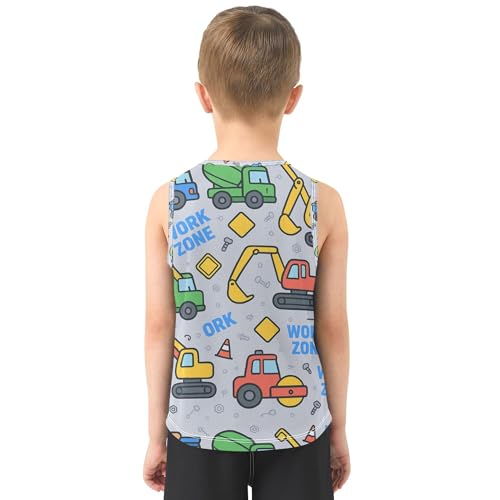 JUNZAN Construction Vehicles Gray Boys Athletic Tank Top Sleeveless Casual Vest Tees Toddler Tees for Fitness Travel Swim 3T3