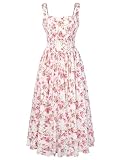 SCARLET DARKNESS Vestido medieval para mujer, sin mangas, floral, escote cuadrado, vestido de corpiño, línea A, vestido de verano con bolsillos, Flores rojas., 40