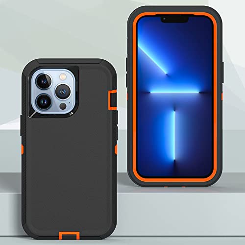 Image of Case for iPhone 12 Pro Max with Clip, Heavy-Duty Tough Rugged Shockproof Drop Protective Cover Phone Cases, Black+Orange
