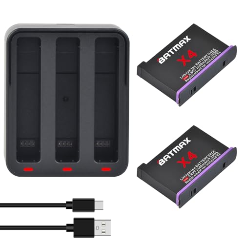 Batmax 2400mAh Battery + LED 3-Slots Fast Charger Hub for Insta360 X4 Camera