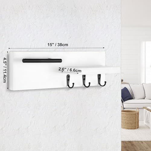 Key-Holder-for-Wall-Decorative-Entryway-Shelf-with-Hooks-Holds-Keys-Dog-Leash-Sunglasses--Key-Hanger-with-3-Hooks-Organizes-Enhances-Home-Decor-15-x-45-x-26-White