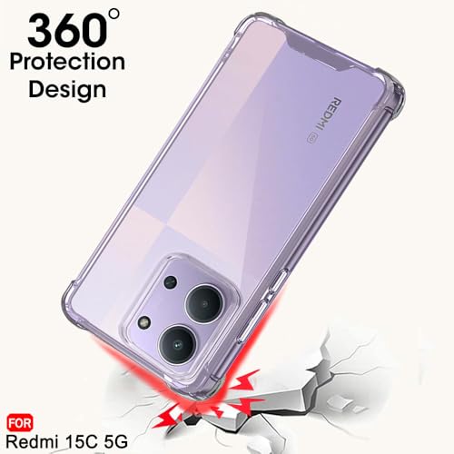 Image of TheGiftKart Crystal Clear Back Cover Case for Mi Redmi 15C 5G | Shock Proof 360 Protection | Hard Clear Back Cover Case for Mi Redmi 15C 5G (PC & TPU, Transparent Bumper)