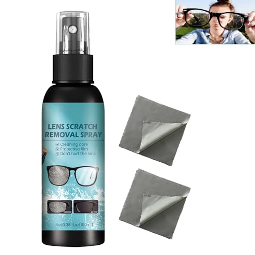 Spray de Eliminación de Arañazos de Lentes para Eliminar Arañazos,Líquido de Reparación de Cristales para Lentes,Limpia Gafas Spray,100ml,incluye Herramientas de Limpieza de Gafas