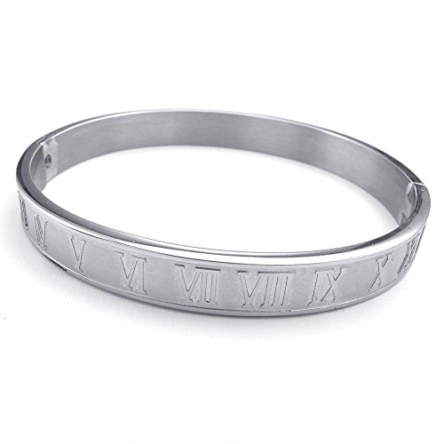 Jonline24h Mens Womens Stainless Steel Bracelet Classic Roman Numeral Cuff Bangle Silver2