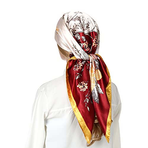 RIIQIICHY Head Scarf for Women Like Silk Satin Scarf for Hair Wrapping at Night Bandana Square Scarf for Sleeping 35 Inch Yellow/Red Wine/White
