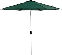 Vista 19 de Tempera Sombrillas de patio a rayas para exteriores, con manivela y botón de inclinación, inclinación automática, 8 varillas de acero, toldo de alta