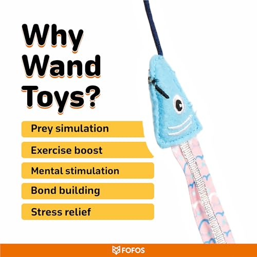 Image of BarkButler x FOFOS Sardine Wand Toy 2pk - Catnip Toys for Cats, Interactive Cat Teaser Toys - Blue