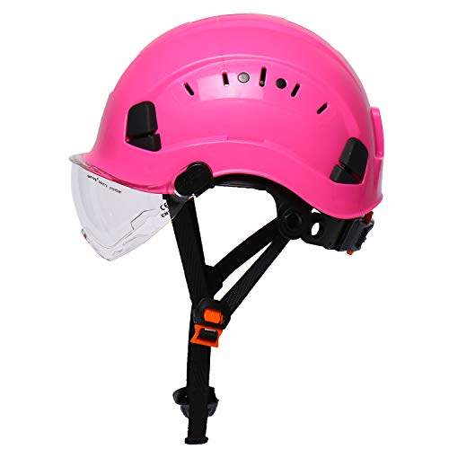 LOHASTAR Safety Hard Hat - Adjustable Helmet with Visor - Lightweight ABS Material - 6-Point Suspension - Safety for Construction,Climbing and Riding (01-Pink Clear Visor)
