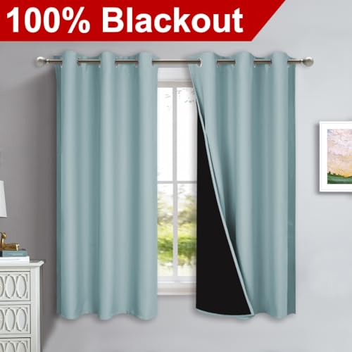 Image of NICETOWN 100% Blackout Lined Curtains, Sky Blue, 1 Pair, 42 inch Width x 63 inch Length Each Panel, 2 Thick Layers Completely Blackout Window Treatment Panels Thermal Insulated Drapes for Kitchen