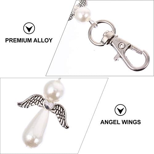 Amosfun 30pcs White Angel Keychain Gift Hanging Keyring Charms Pendants Birthday Wedding Baby Shower Keyring Souvenir Gift with Thank You Tags and Mesh Bags