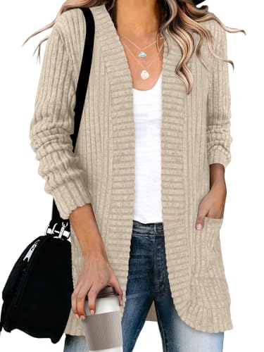 Image of DB MOON Womens Long Cardigan Sweater Lightweight Open Front Long Sleeve Outfits with Pockets