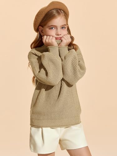 Image of rrhss Girls Mock Neck Loose Knit Sweaters Kids Long Sleeve Slouchy Warm Cute Fashion Pullover Tops 5-14 Years