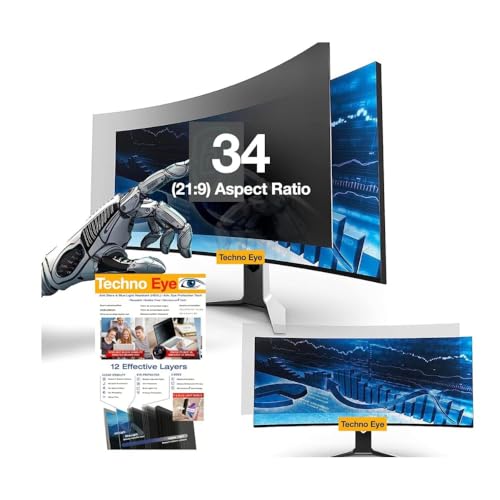 Image of Pxin Techno Eye 34 Inch (21:9) Curved Monitor Privacy Screen Filter - NO Eye Strain | Anti-Blue Light + Anti-Glare | Privacy Screen Protector