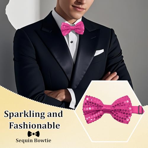 Image of Sequin Bow Ties for Men, Sparkling Mens Bow Tie for Prom Recital | 4.33 inch x 2.75 inch, Pre-tied Men's Bow Tie, Adjustable Strap, Shiny Sequin Surface, Assorted Versatile Hues, for Festival Party