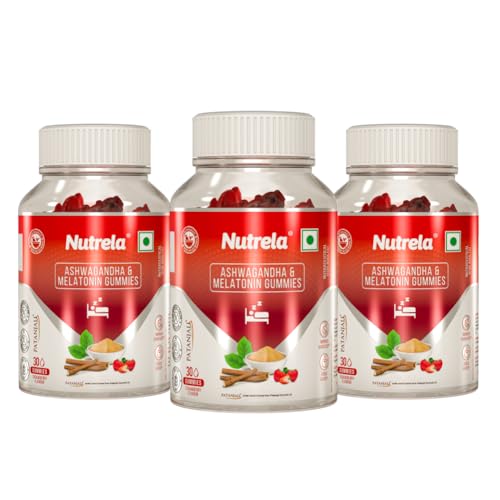 Image of Nutrela Ashwagandha & Melatonin Sleep Gummies for Men & Women | 30 Strawberry-Flavored Gummies Pack of 3 | Supports Restful Sleep & Stress Relief