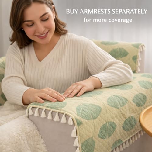 Image of STITCHNEST Quilted Velvet Sofa Cover - 70x30 Inch, Multicolor Pastel Geometric Design, Soft & Luxurious, Washable Sofa Protector for 3-Seater