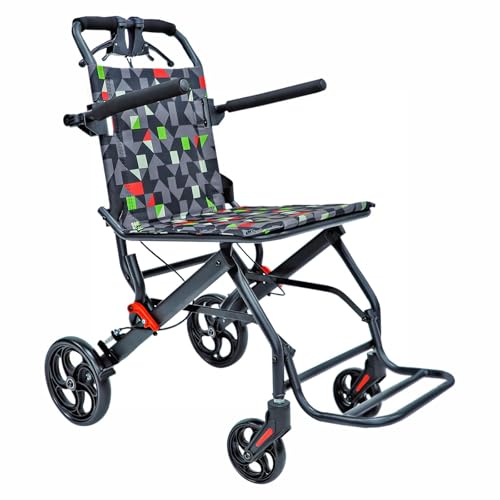 InyanPower Transportrollstuhl Faltbar & Ultraleicht (7,5kg) - Extra Schmal (49cm Außenbreite) für enge Türen - Aluminium Reiserollstuhl mit Handbremse & Klappbaren Armlehnen, Sitz 39cm (IN-A068)