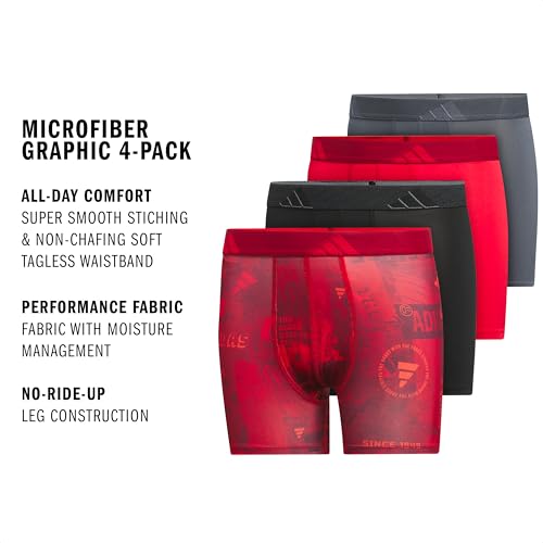 Image of adidas youth Performance Microfiber Boxer Briefs (4-pack Or 3-pack) Kids Graphic Underwear