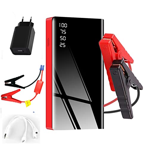 Gvqng Auto Démarreur de Saut, 12V Portable Chargeur de Voiture, Multifonction Démarrer Le Cavalier, Urgence Booster de Batterie de Voiture, 8000 mAh Banque d'alimentation,Rouge,15 * 8cm Cover