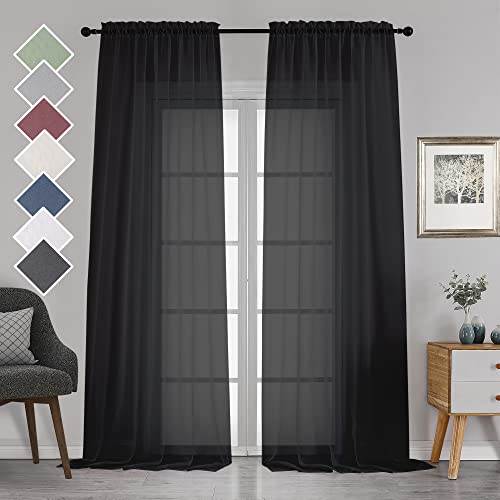 Image of Chyhomenyc 2 Panels Extra Long Sheer Window Curtains 120 Inches Length, Elegant Window Voile Panels /Drapes /Scarf /Treatment /Backdrop for Living Room Wedding Party Home Decor (42W x 120L inches, Black)