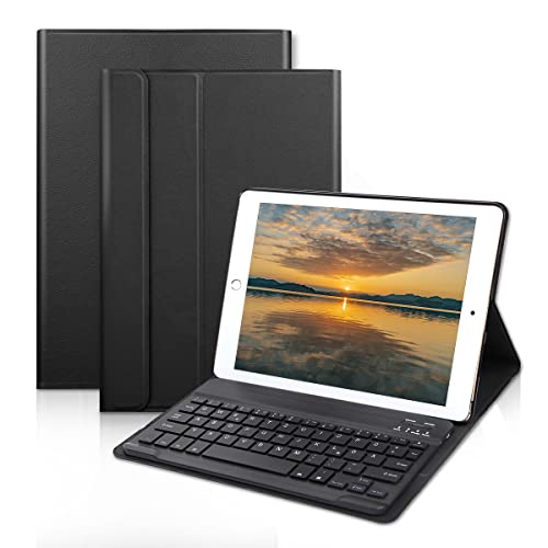 Feelkaeu iPad 9,7" 2018/2017, iPad Air 1/2, iPad Pro 9,7" (2016) SlimShell Étui de protection avec clavier Bluetooth allemand Noir Cover