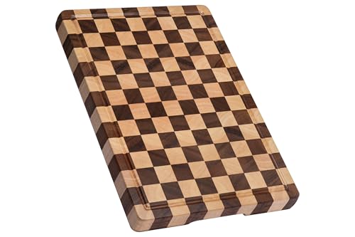 Thetchry Cutting Boards For Kitchen, Checkered Cutting Board Upgraded, Acacia Wood Chopping Board With Juice Grooves & Handles, Large Butcher Block Serving Tray With Gift Box, 17'X12'X0.8'