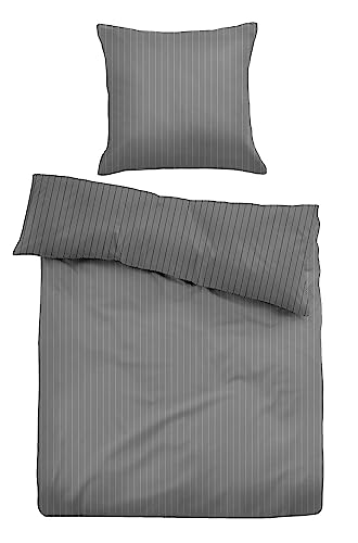 TOM TAILOR 0007707 Bettwäsche Garnitur mit Kopfkissenbezug Flanell Cooper 1x 200x200 cm + 2X 80x80 cm, Black
