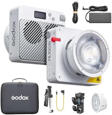 GODOX ML100Bi 120 W led-videolicht met GODOX vierkante flexbox ML-SF50, AK-B02 draagbare batterijadapter 2800 K-6500 K tweekleurige videoverlichtingsset, app-besturing (set